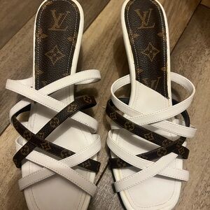 Louis Vuitton White and Brown Strappy Sandals
